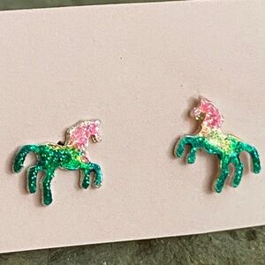 5/$10❤️❤️❤️Cute Glitter Unicorn Stud Earrings - Pink & Green